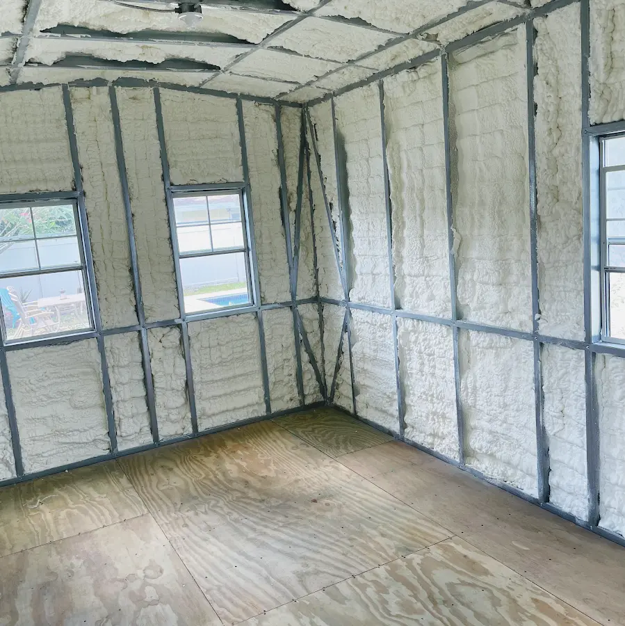 Closed-cell spray foam insulation applied to wall cavities in a residential project in Berkeley